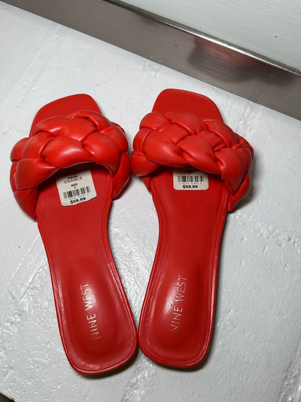 Nine West Orange Braided Slide Mules with Square Toe - Picture 2 of 5
